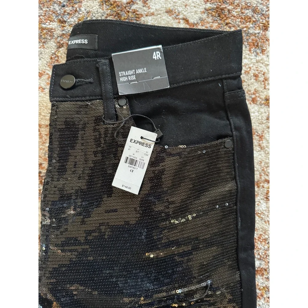 Express Sequin Pants – Sparkly Black Statement Bottoms for Night Out 4R Ankle‎